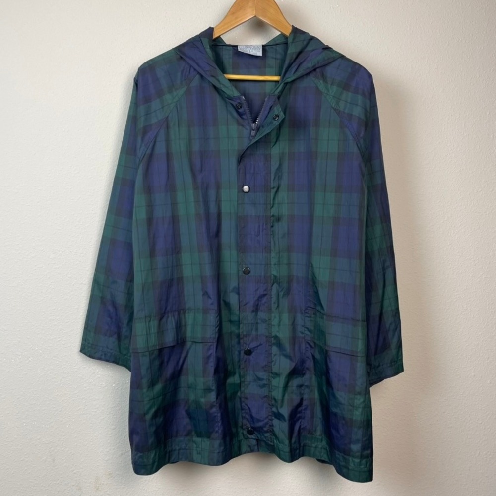 Country Road Australia Windbreaker Mens‎ Small Green Navy Plaid Hooded Jacket S